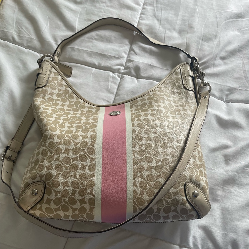 Coach Chelsea Cream and Pink Signature Shoulder Bag